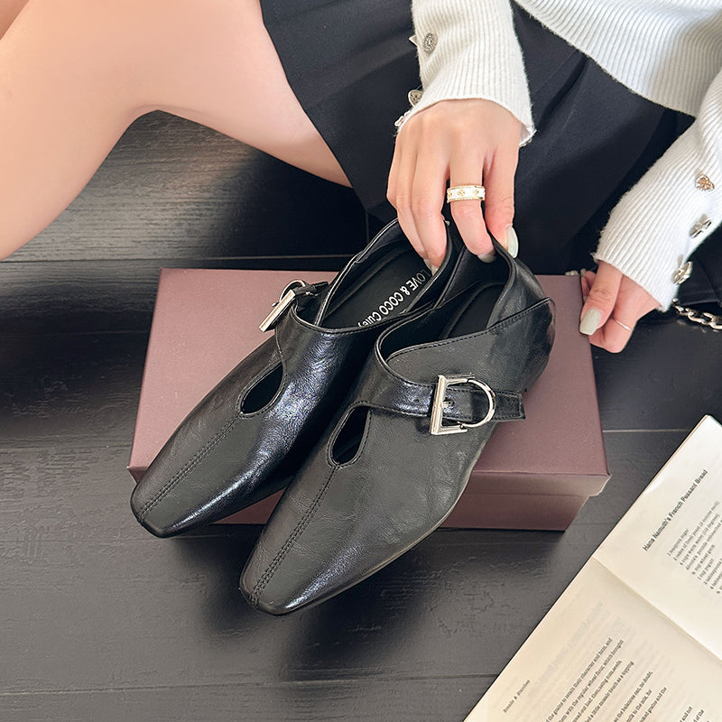 Boucle de ceinture d'orteil carrée de printemps pour femmes Hauteur invisible Augmenter Chaussures de robe de coupe profonde