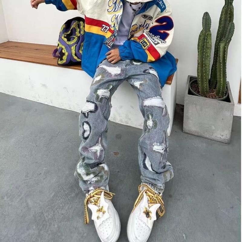 Jeans de patchwork lourd de style américain