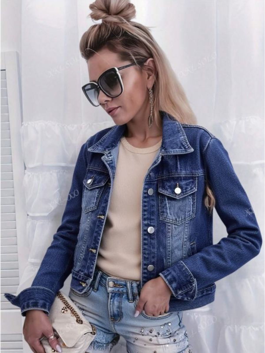 Veste Denim Vintage femme deux tons lavés Bleu Jean Veste Mode Trucker Oute