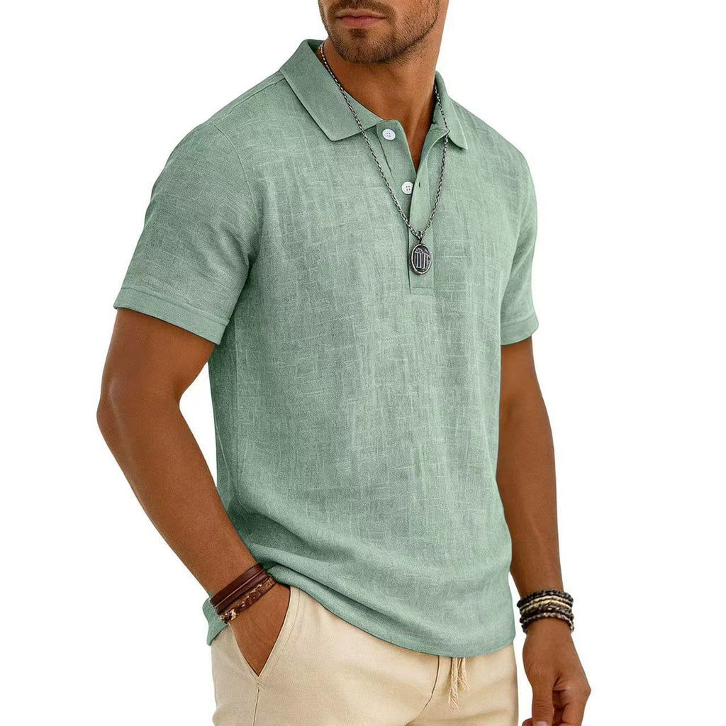 Trendy Men's Casual Solid-color Summer Bamboo-ribbed Coton Polo manches courtes Chemise Homme