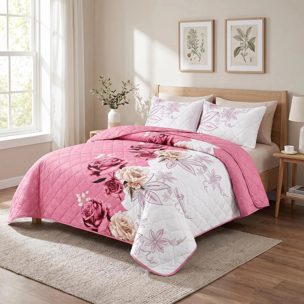 3-Piece Rose Couverture de lit matelassée pour roi et roi de Californie
