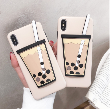 Étui téléphonique en silicone pour thé au lait de perle tridimensionnel