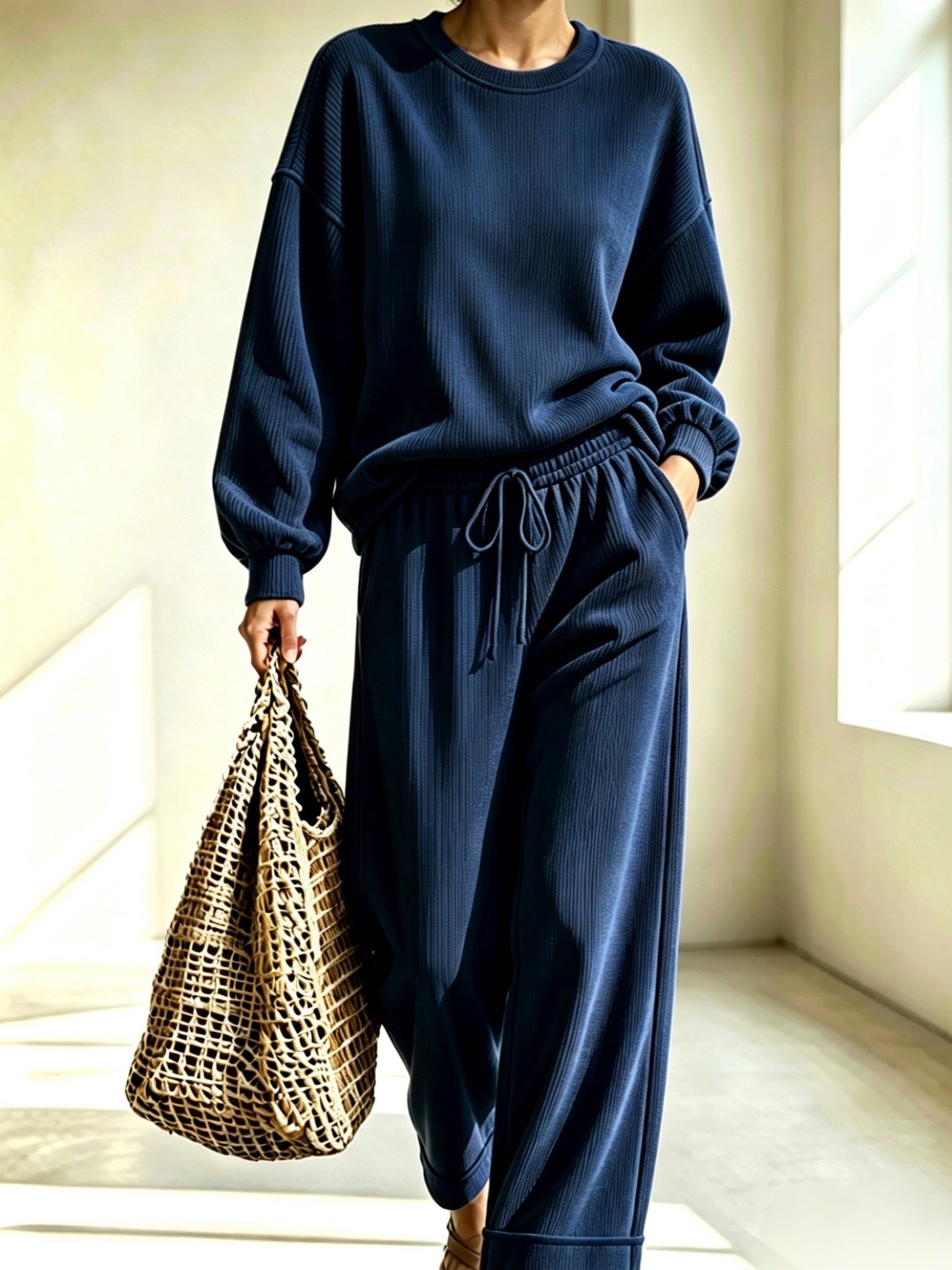 Corduroy Chic Col rond Manches longues et Pantalon large