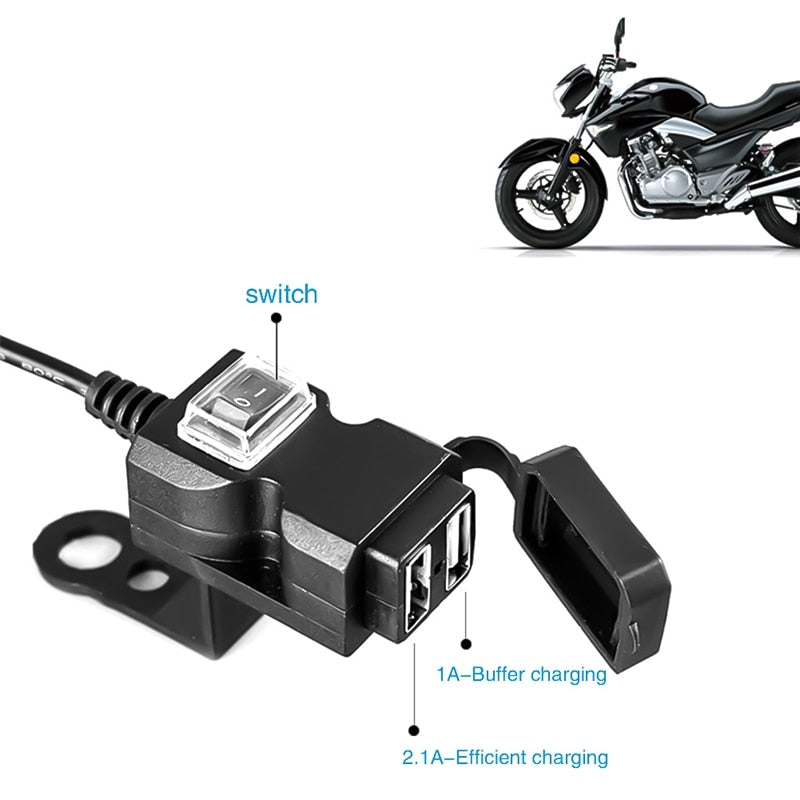 Double port USB 12V guidon de moto étanche chargeur 5V 1A / 2.1A prise d'alimentation