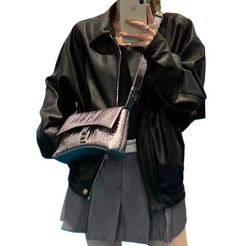 Veste en cuir vintage style américain Short pour femme