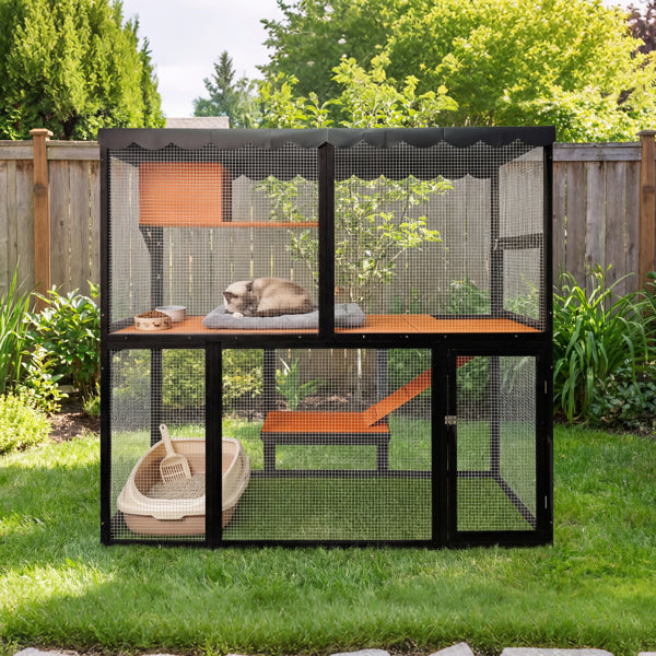 Catio en bois Enclos de chat extérieur Grande maison de chat pour les chats mulitiples Promenade