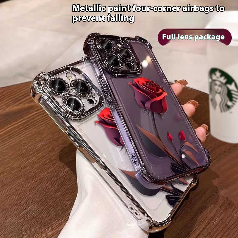 Applicable à 16 Mobile Phone Flower Rose boîtier de téléphone transparent résistant à la goutte