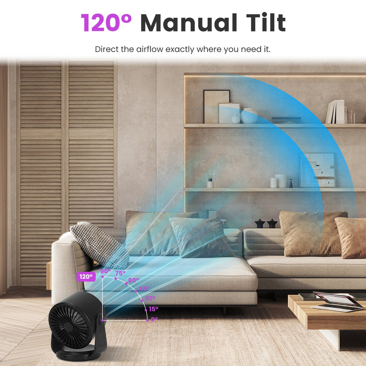 Ventilateur de bureau 1Pc Batterie exploité ventilateur mural rechargeable Mini bureau ventilateur avec inclinaison Ang