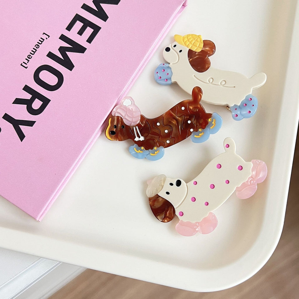 Clip cheveux mignon Polka-dot Dachshund pour les filles