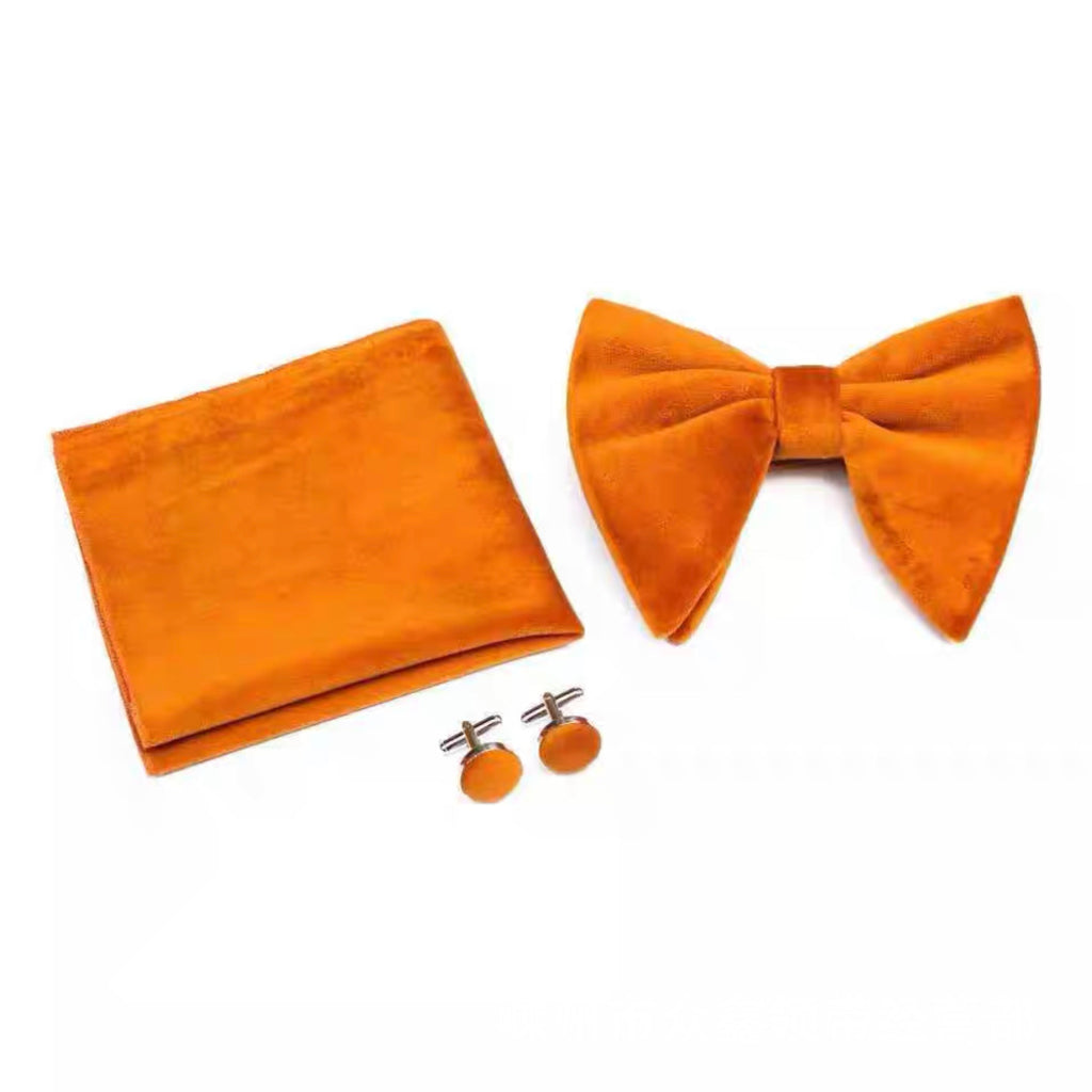Double-Layer Gold Velvet Horn Bow Square Écharpe Boutons de manchette Ensemble de trois pièces