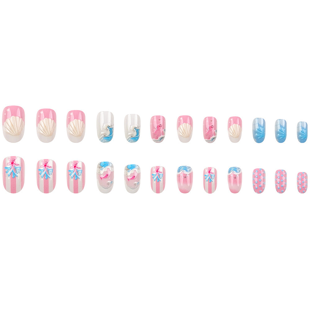24 pièces de Stickers Nail Acrylique Français à ondes de pression ovales courtes ressemblant à un petit F