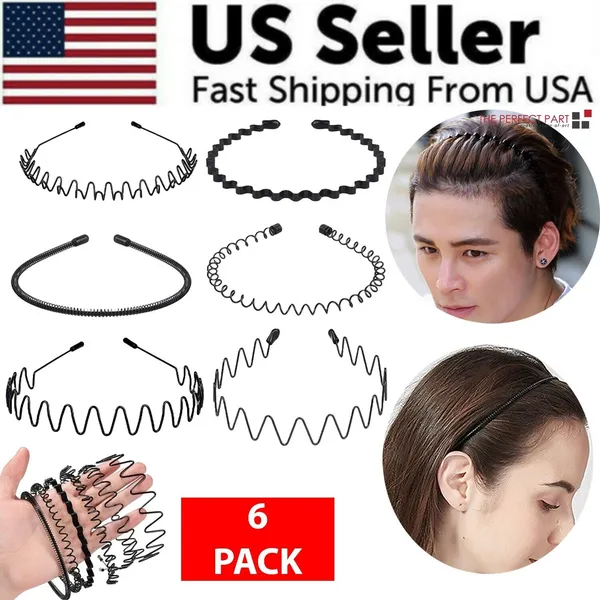 6Pcs Metal Hair Headband Wave Style Hoop Band Comb Sports Hairband Hommes Femmes US