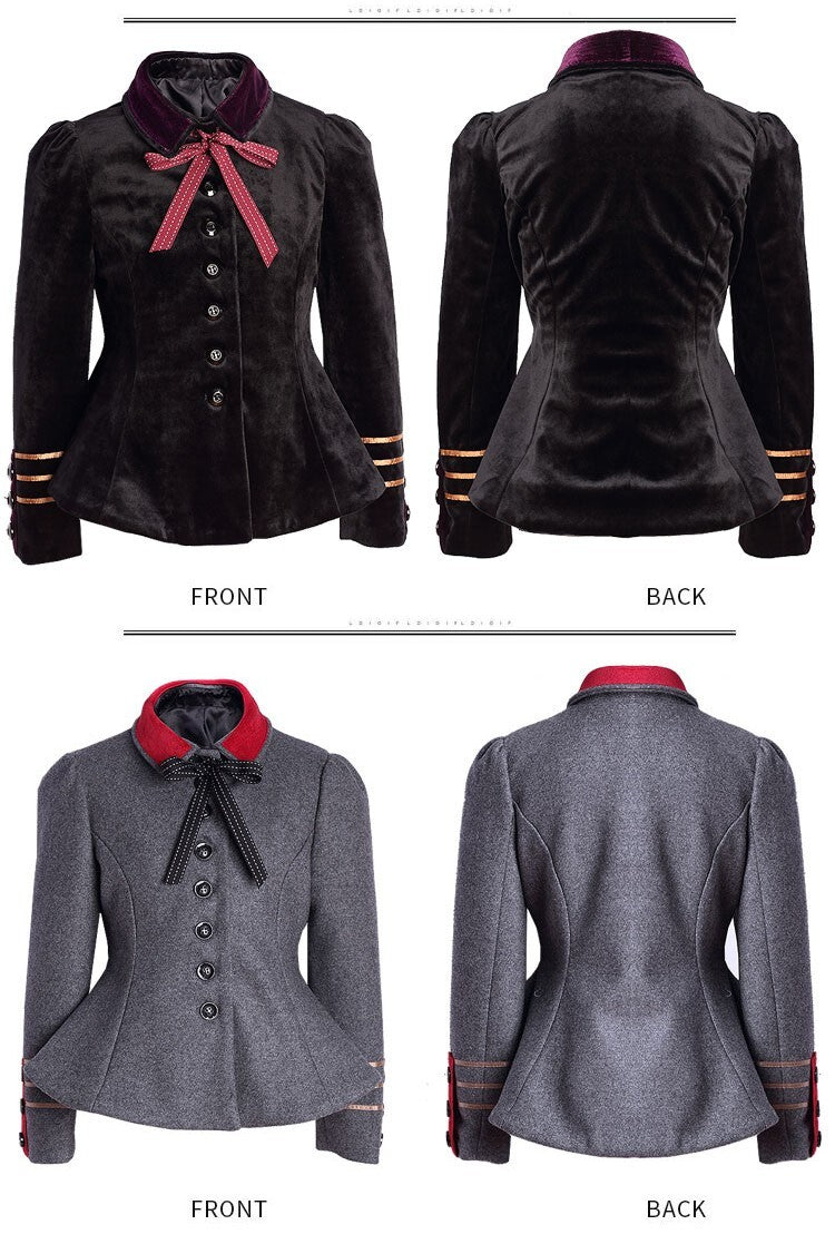 Filles' T - Velours ou mélange de laine luxe Top 3-5Y Vintage militaire Peplum Jacke