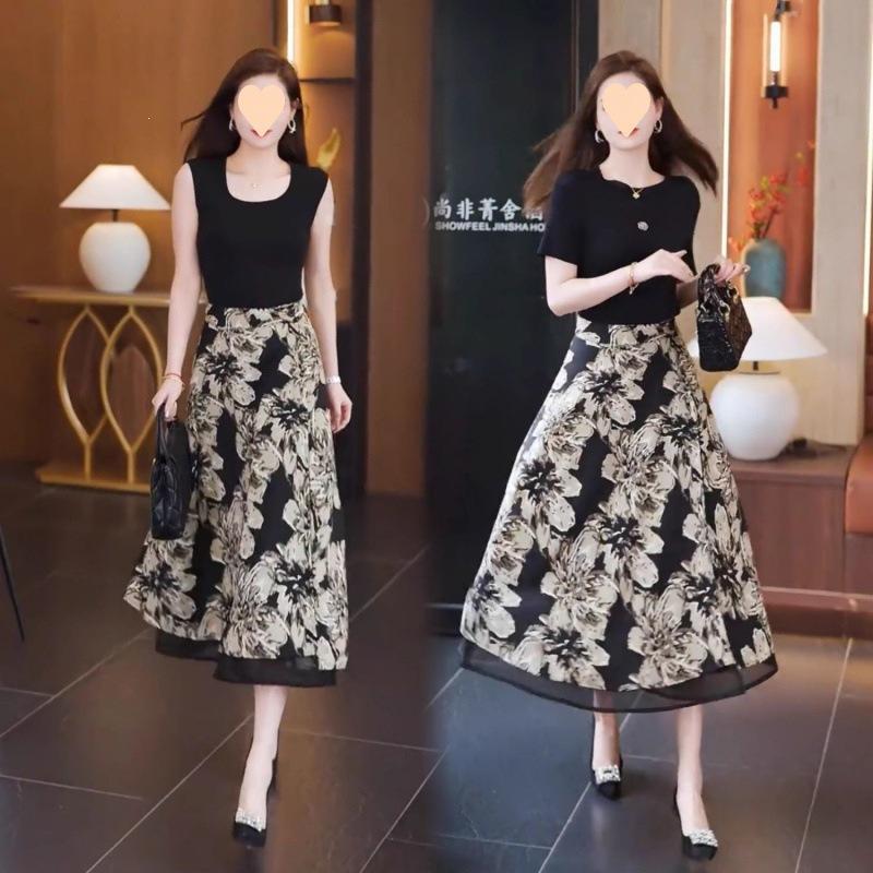 Élégante jupe Florale Midi double face pour femmes