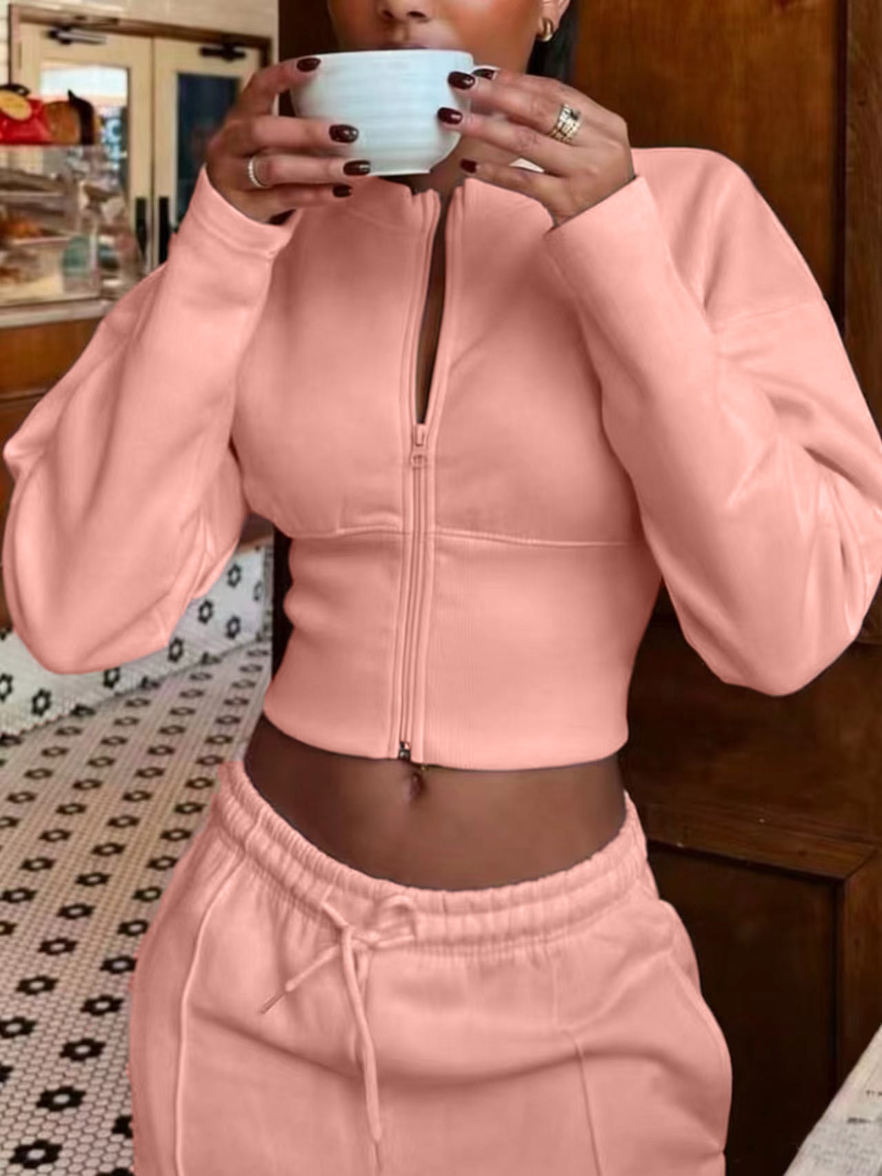 Veste casuale recadrée de couleur unie, enduite de cintrage