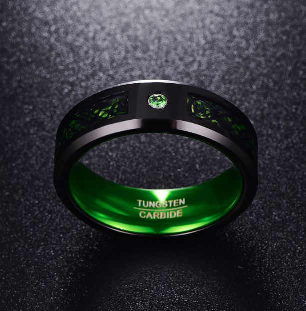 Matte vert Zircon hommes anneau tungstène carbure bague de mariage