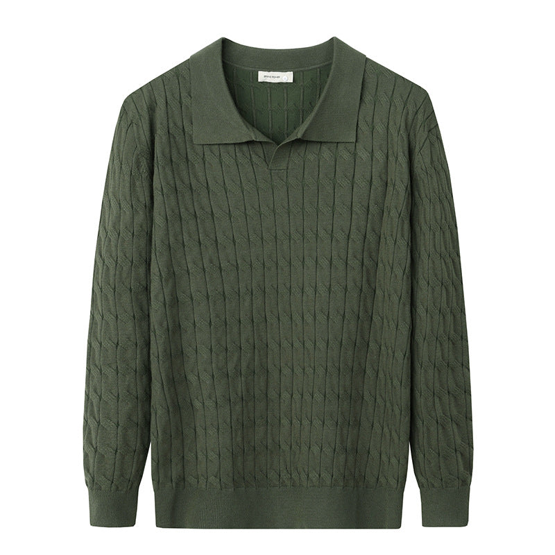 Chandail en tricot d'automne Hommes T-shirt en tricot de câble col V manches longues