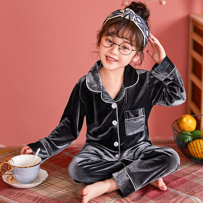 Ensemble de pyjamas de couleur unie de velours d'or pour enfants