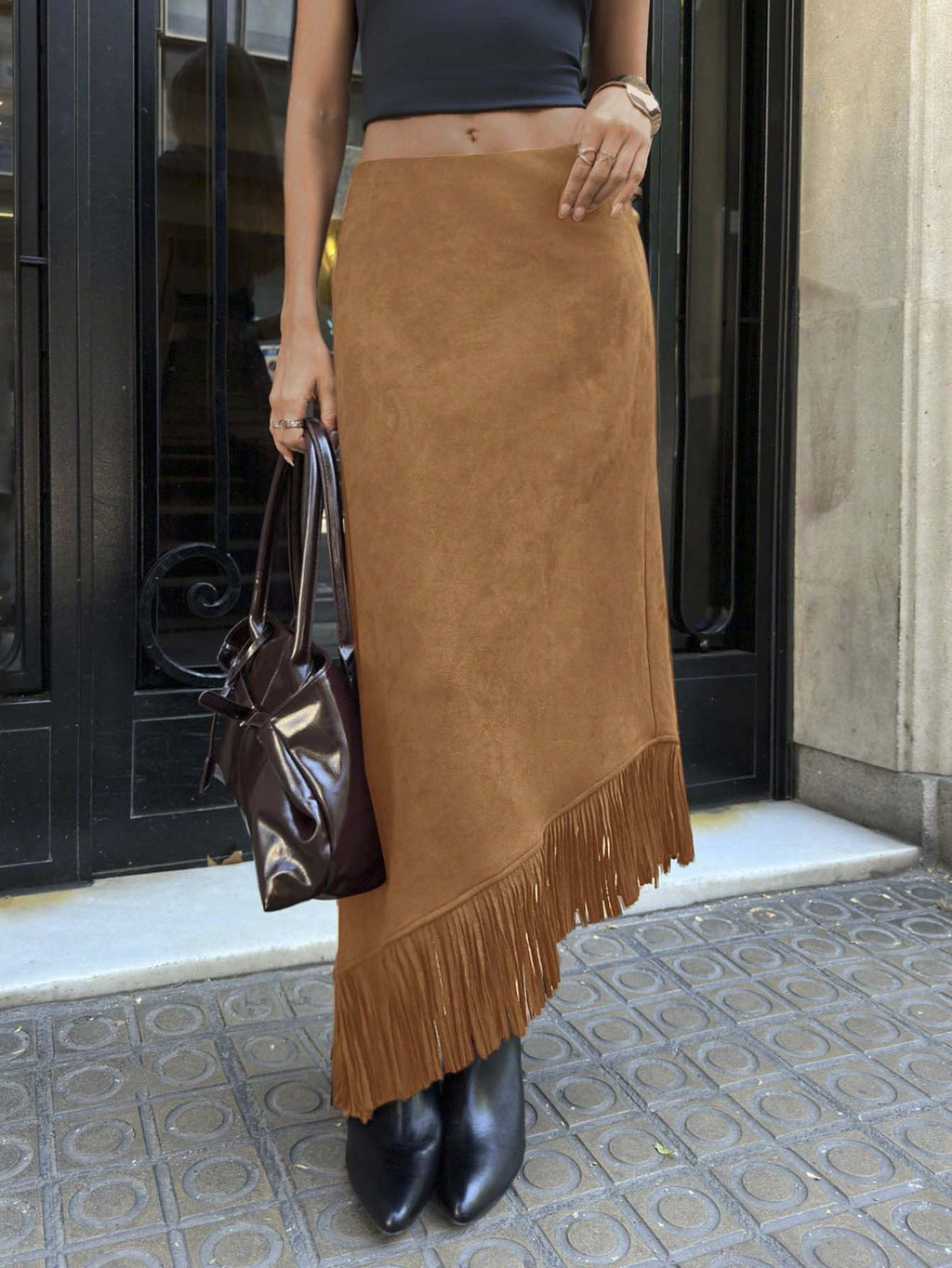 Jupe longue asymétrique frange pour femmes