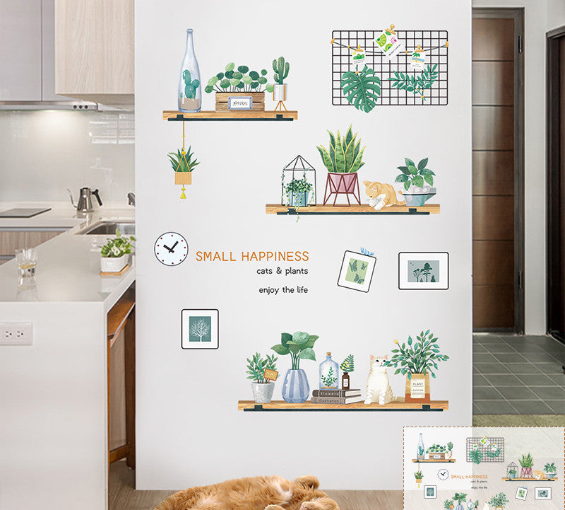 Stickers Armoire Cat Cartoon Stickers Décoration de chambre Créative Stickers Mur Litter Cat