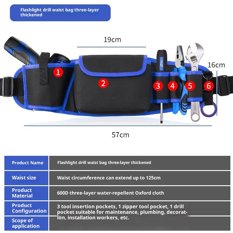 Multifonctionnel Oxford Cloth Large Belt Repair High-altitude Work Long Waist Bag