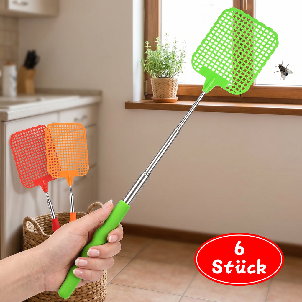 Ensemble de 6 swatters à mouche: 2 Rouge + 2 Orange + 2 Pièges d'insectes rétractables verts pour la maison