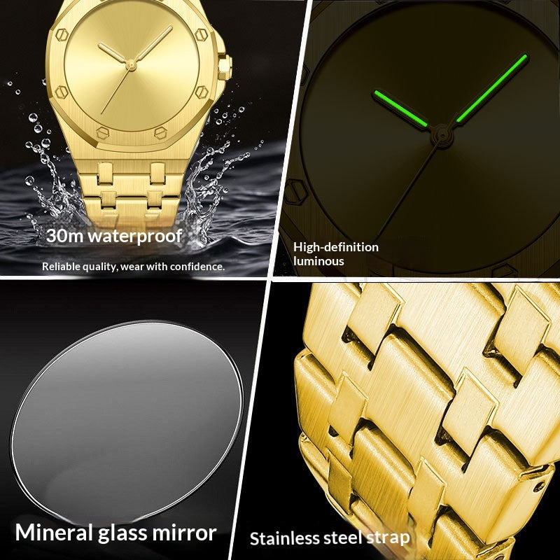 Simple Smooth-surface Octagonal Waterproof Quartz Mens Watch