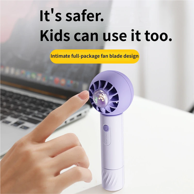 Mini ventilateur portable 3 vitesses Orange Purple USB rechargeable batterie intégrée 800-1000 mAh