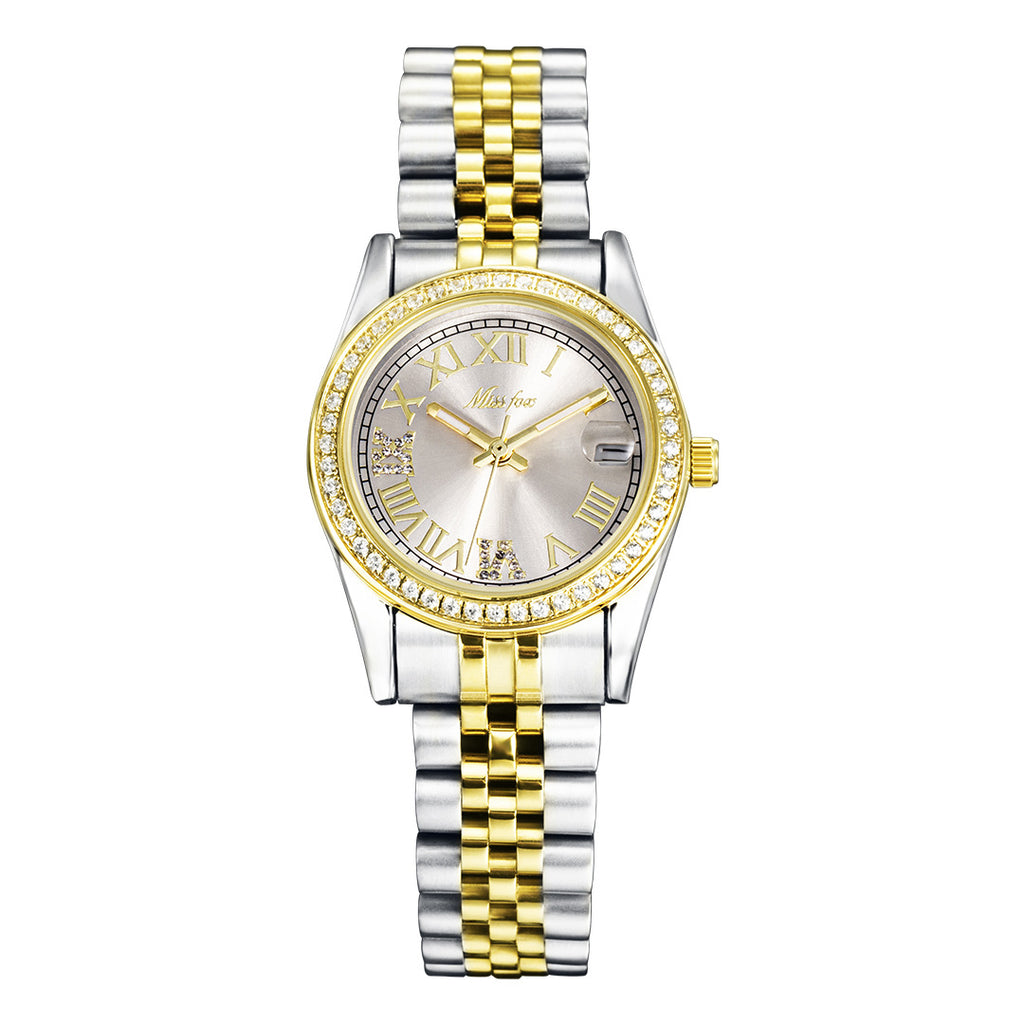 Femmes Élégante Minimaliste Élégante montre en acier inoxydable lumineux avec des Accents Diamant