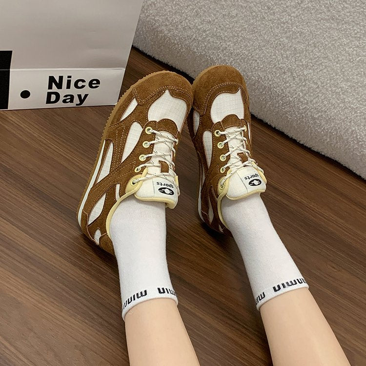 Retro Style Couleur Blocked Round Toe Dentelle Up Allemand Chaussures de formation pour femmes au printemps