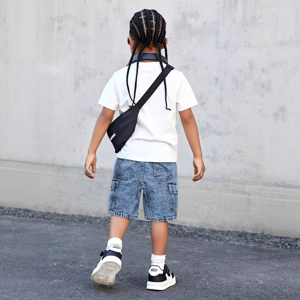 Short pratique en denim lavé multi-poches pour garçons