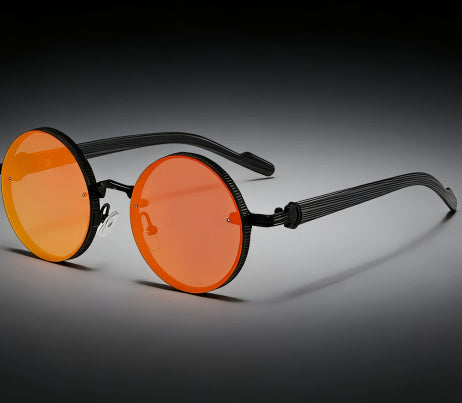 Lunettes de soleil vintage à cadre rond pour femmes Style de punk en métal avec des temples en grain de bois élégant et