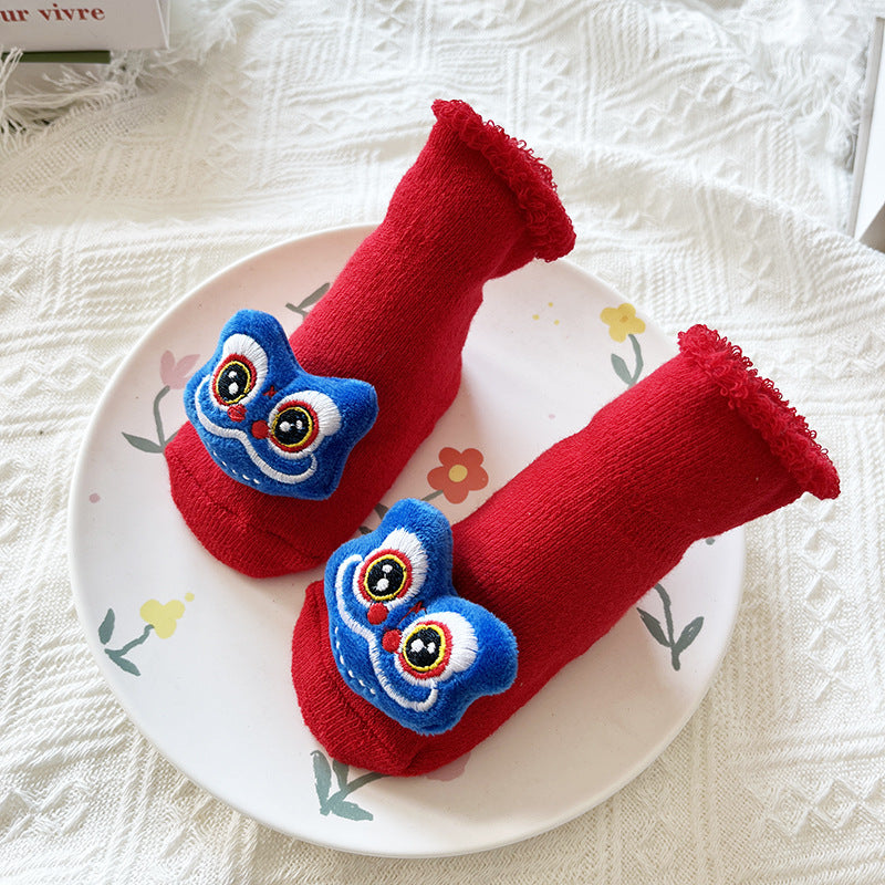 Bébé Hiver Grand Rouge Terry Chaussettes de sol antidérapantes