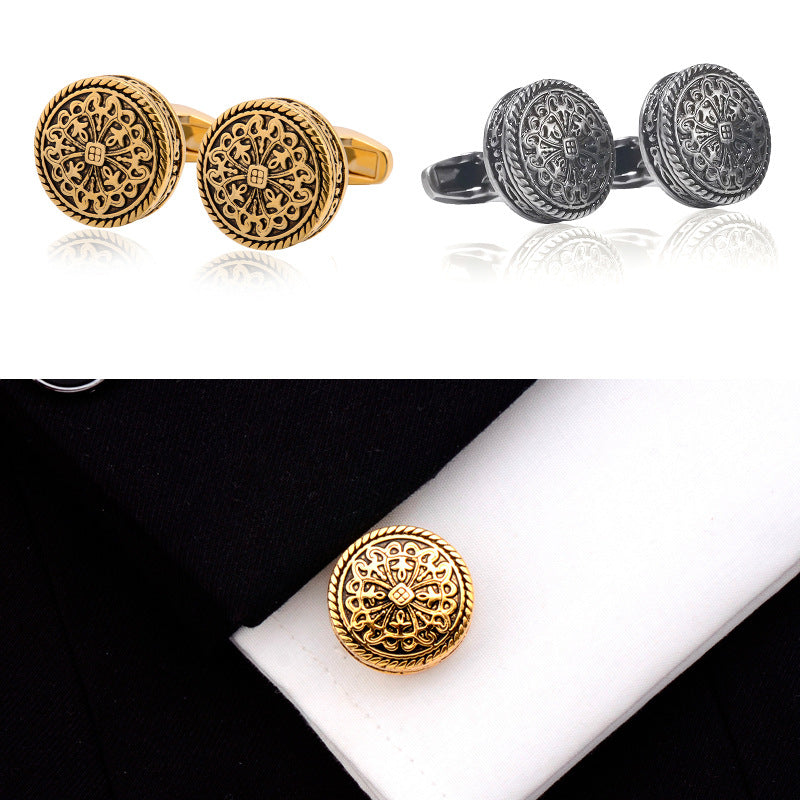 Argent sculpté Antique Grec Royal Pattern Boutons de manchette haut de gamme
