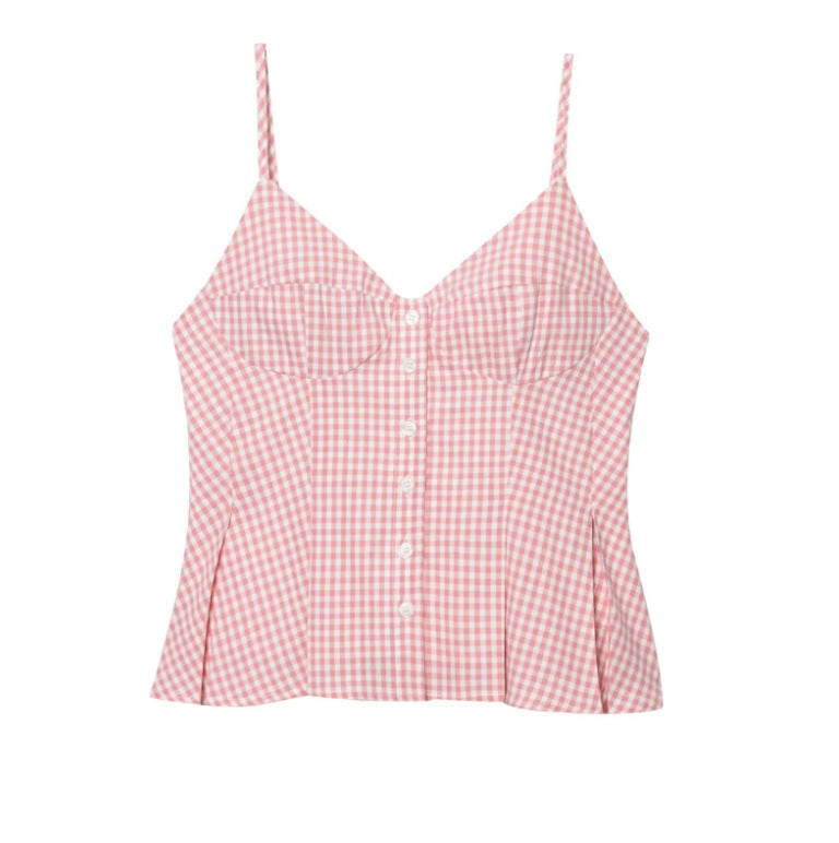 Camisole plate plissée à col V pour femme