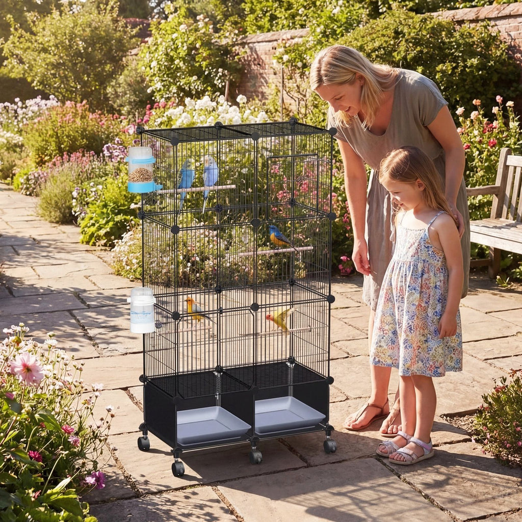 1Pc 46in Bird Cage Spacieuse maison d'oiseaux d'intérieur pour animaux de compagnie avec 4 perches en bois 2 plateau coulissant 2