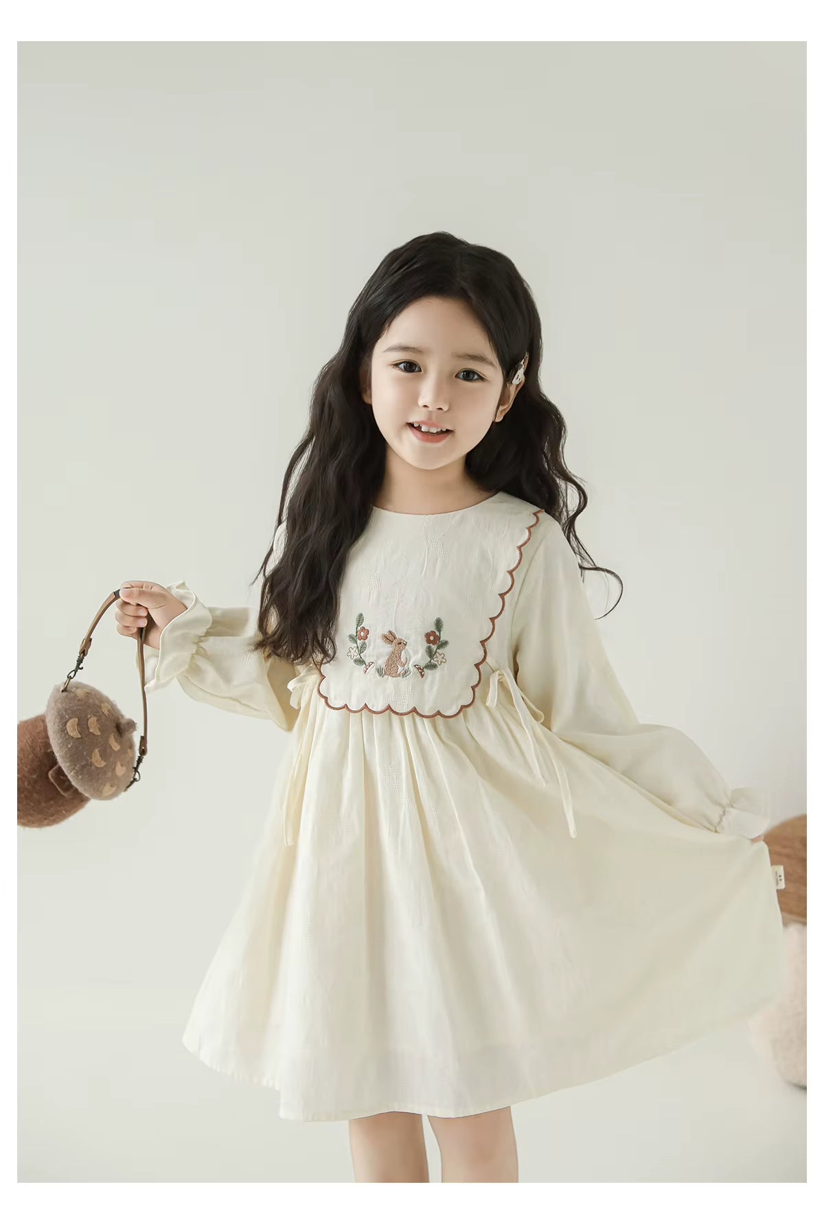 Automne Arrivée Robe de coton manches longues pour enfants