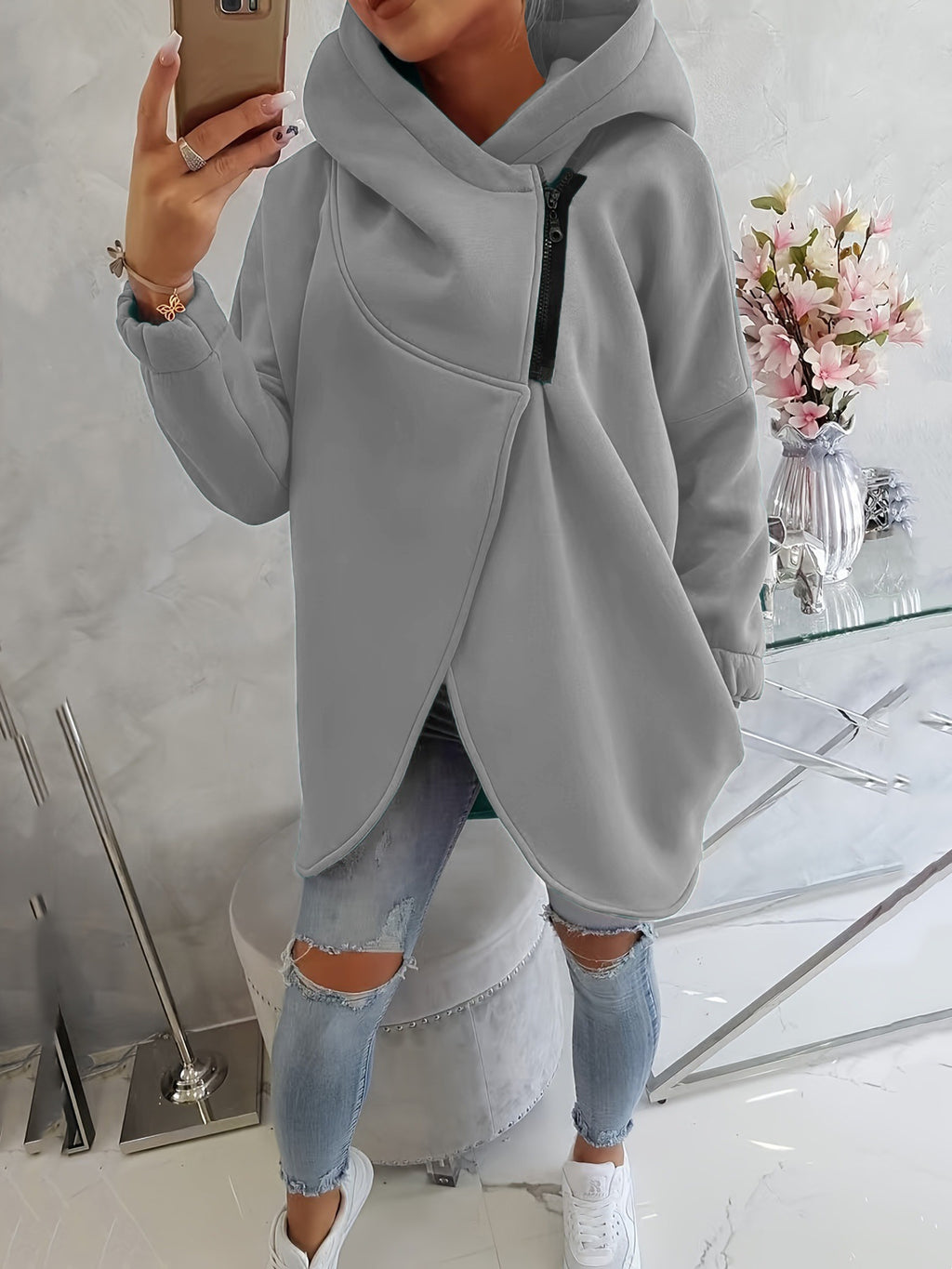 Sweat-shirt casual à capuche noir à manches longues européen et américain avec fron