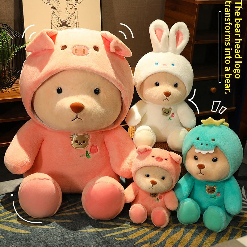 Logo de tête d'ours mignon se transforme en une poupée en peluche douce et adorable de la série Ours
