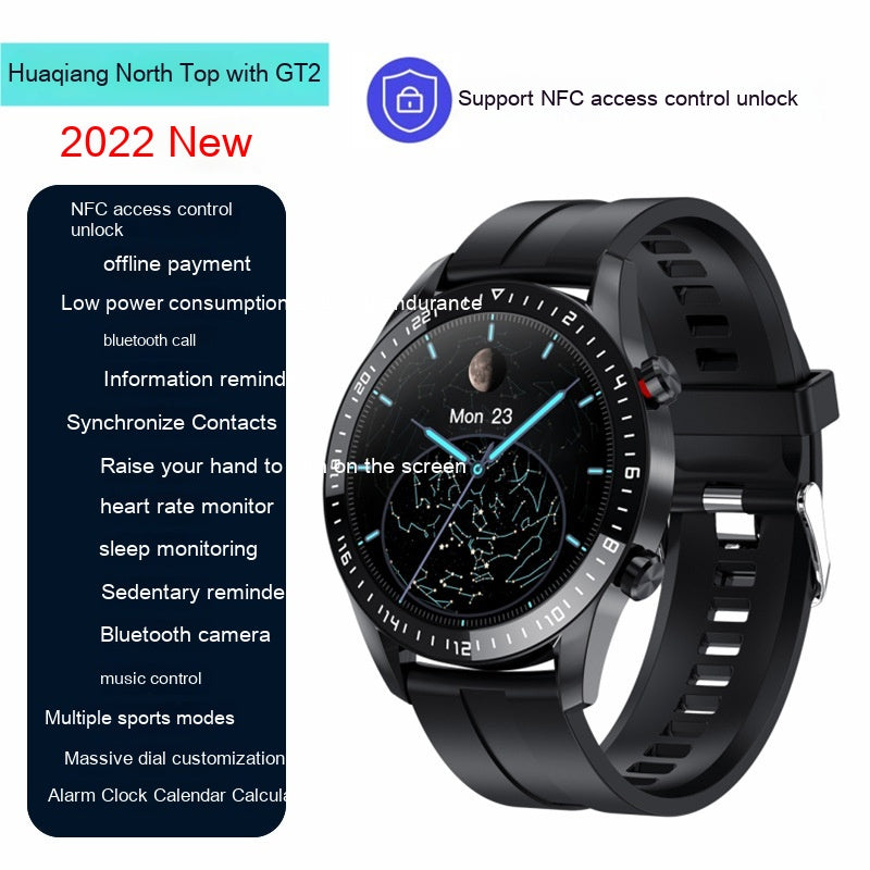 GT2 Smart Watch NFC Contrôle d'accès Bluetooth Appel Sports Waterproof Surveillance Heart Ra