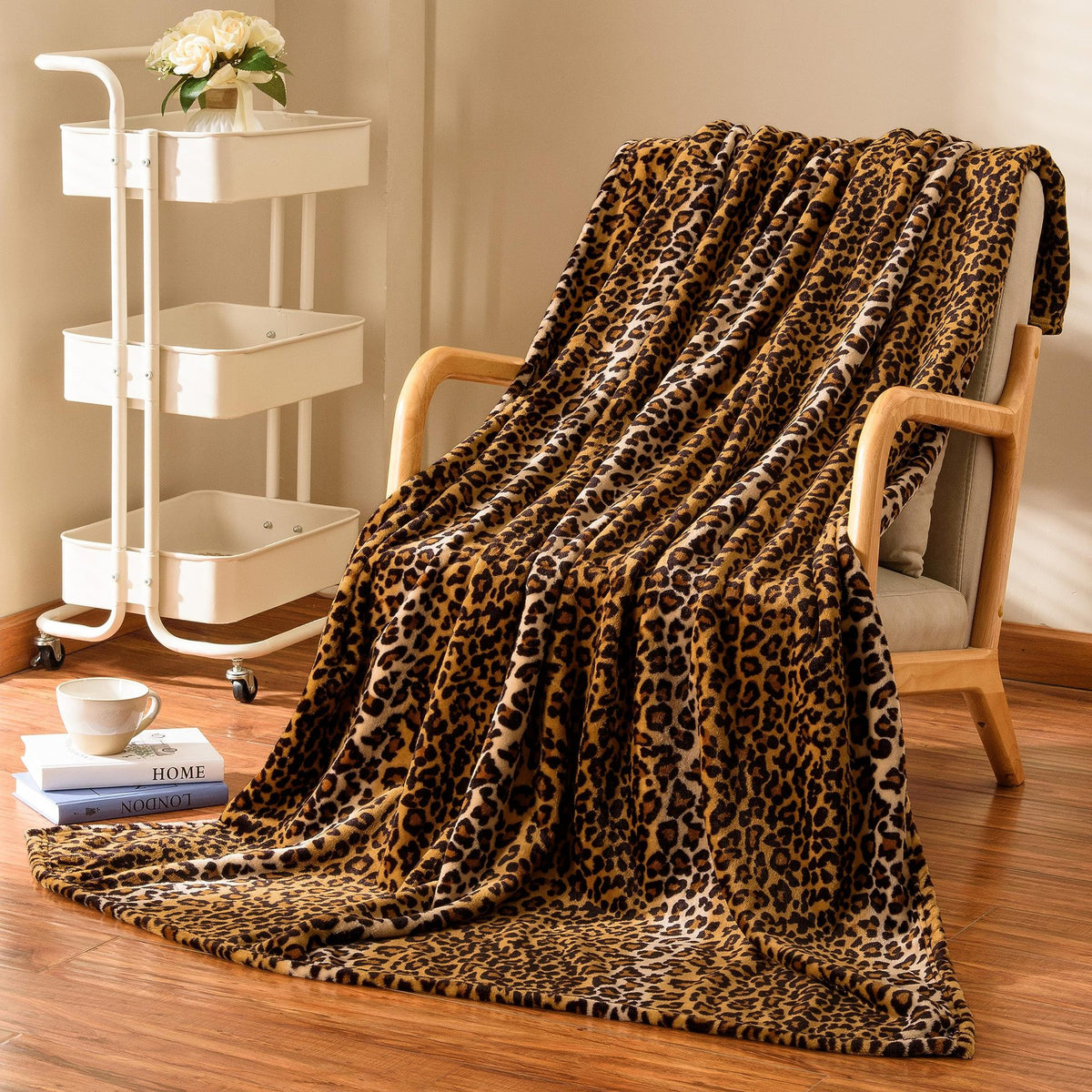 Classique Leopard-print Flannel Blanket Style moderne