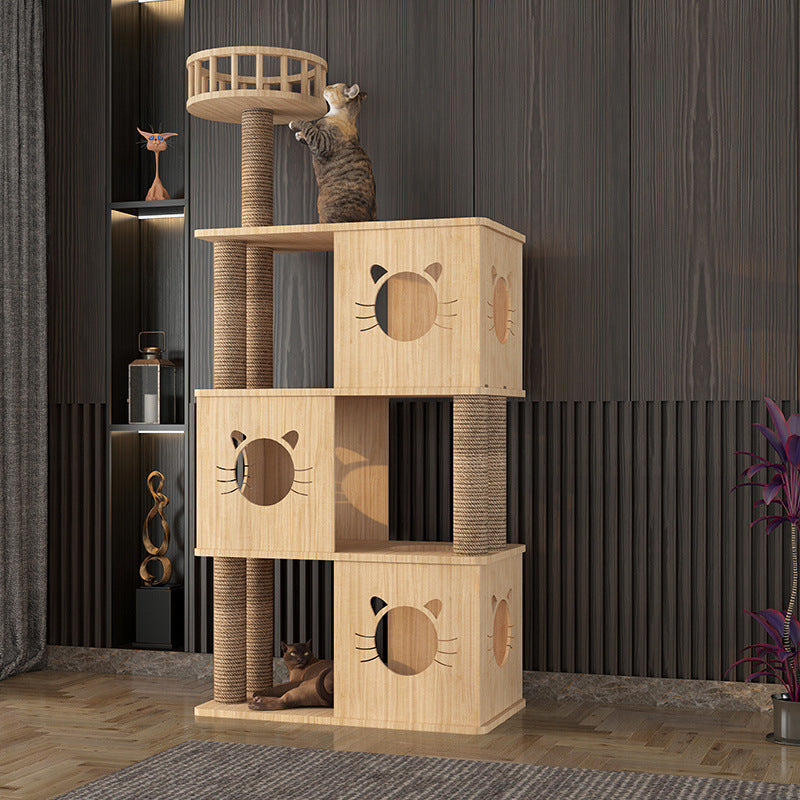 Arbre de chat en bois avec lit de chat intégré