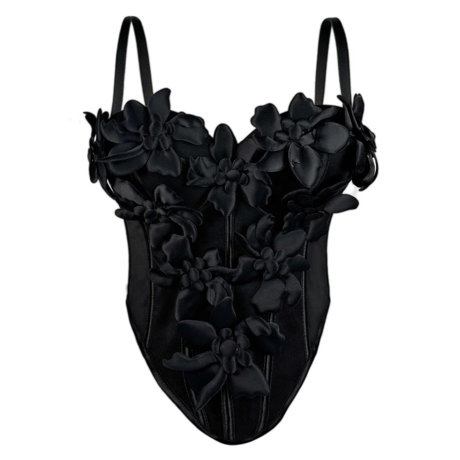 Europe et États-Unis Camisole de fleurs tridimensionnelle Top Slim-fit Pure Desire St
