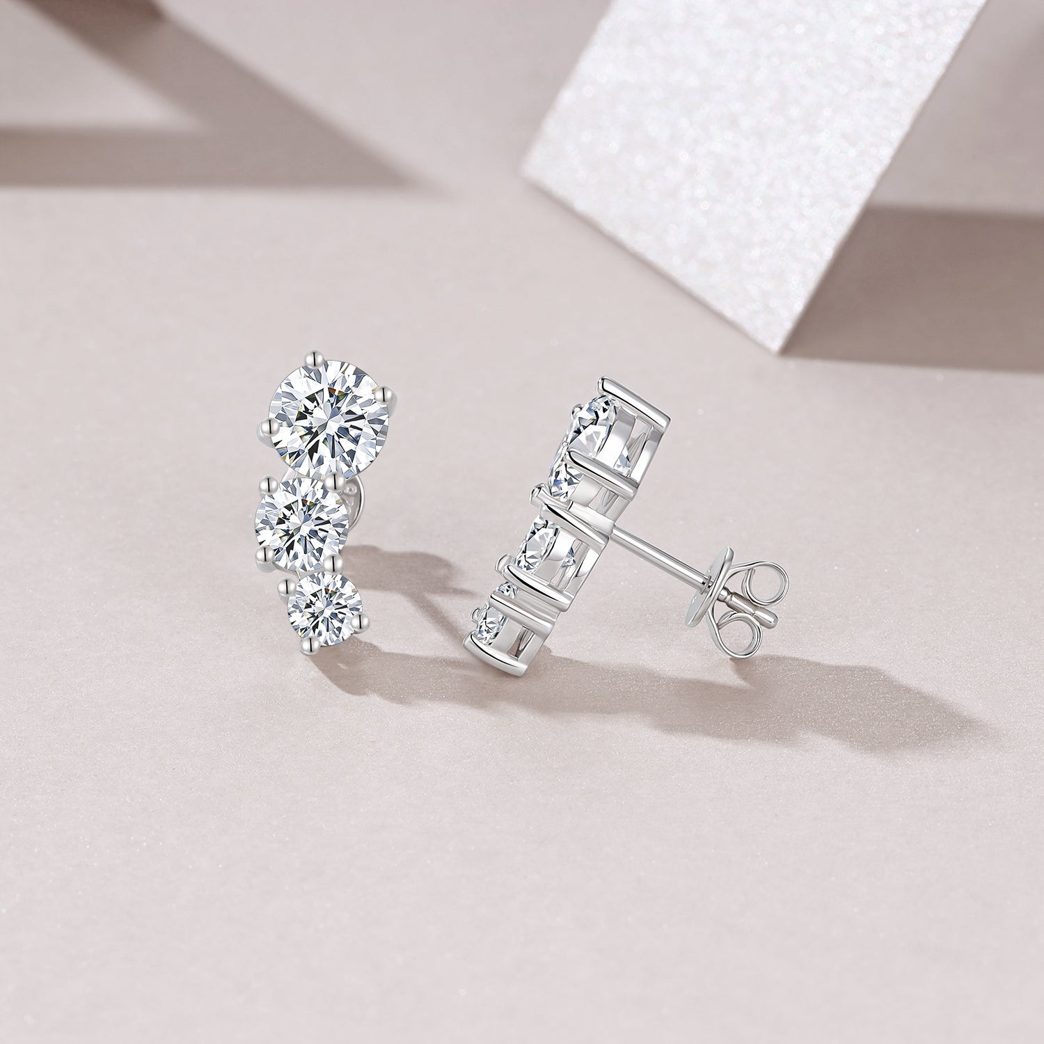 S925 Boucles d'oreilles en argent sterling graduées 3 tons
