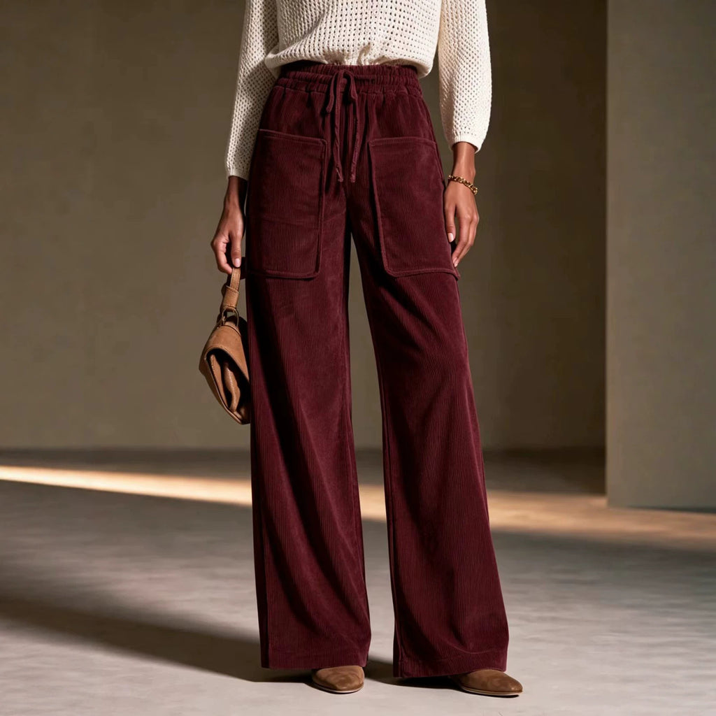 Pantalons à cordes haute taille pour femmes Corduroy