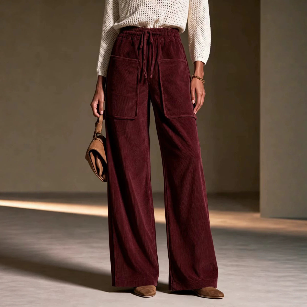 Pantalons à cordes haute taille pour femmes Corduroy