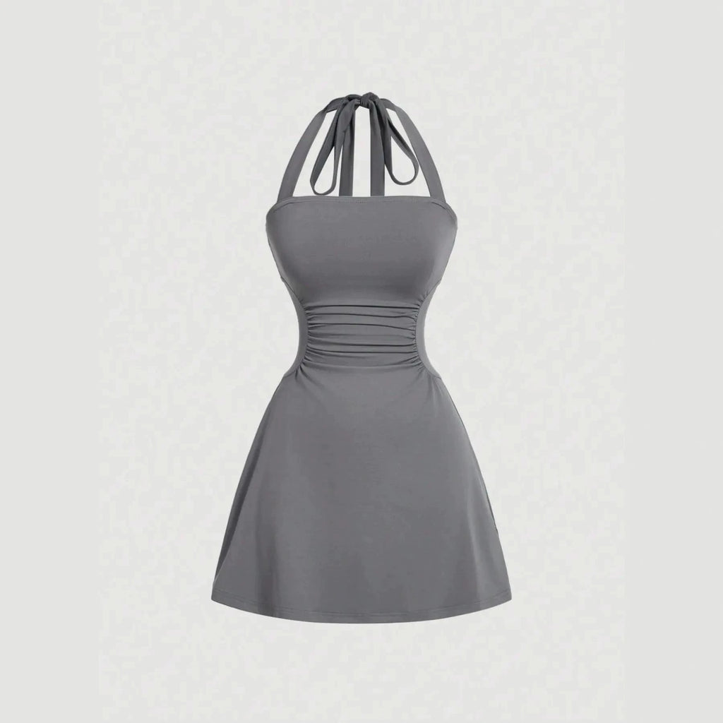 Robe de sangle spaghetti sans dos en tissu plissé couleur solide pour femme