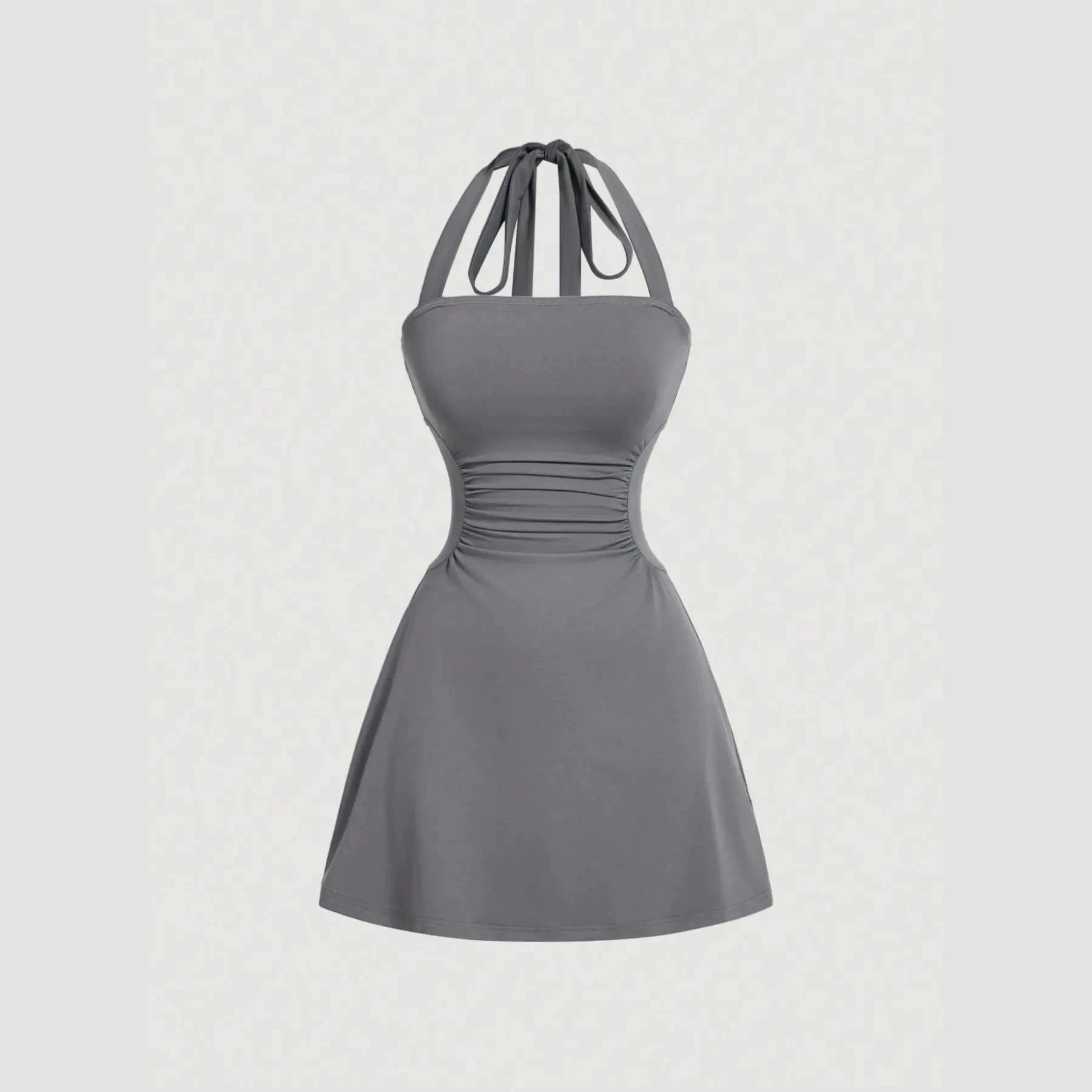 Robe de sangle spaghetti sans dos en tissu plissé couleur solide pour femme