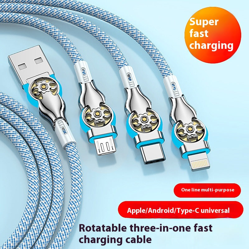 Triple Rotating Fast Charging Data Cable in One for Three Mobile Phones Charging