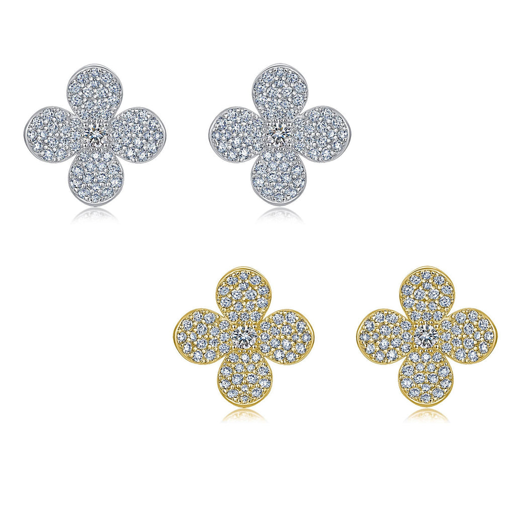 S925 Boucles d'oreilles Sterling Silver Pave Clover